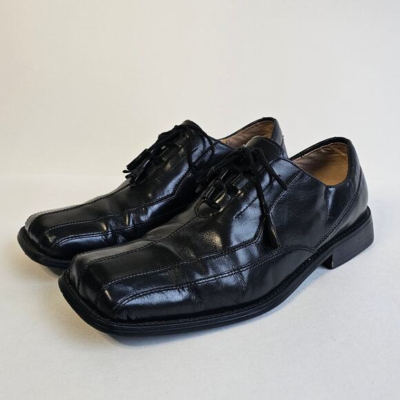 Black Leather Square Toe Oxford Giorgio Brutini Size 11.5 Dress Shoe Tassels - Picture 3 of 13